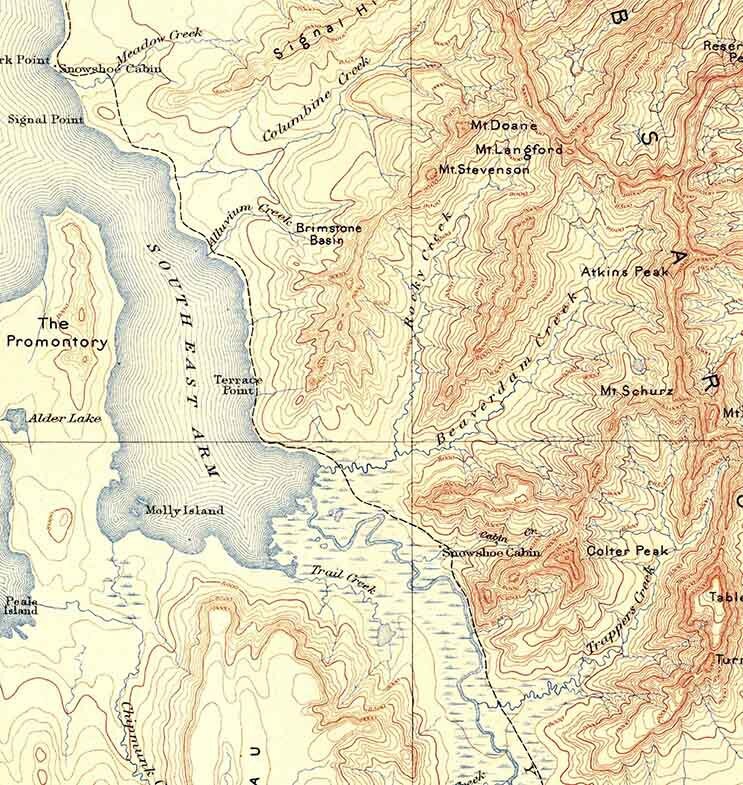 1911 Topo Map of Lake Wyoming Yellowstone National Park