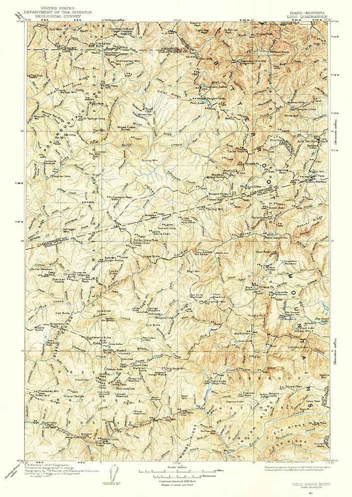 1911 Topo Map of Lolo Idaho Bitterroot Mountains
