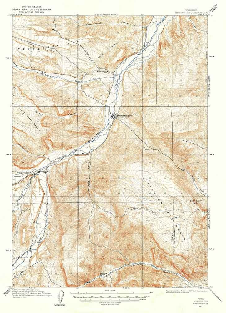 1911 Topo Map of Meeteetse Wyoming Little Buffalo Basin