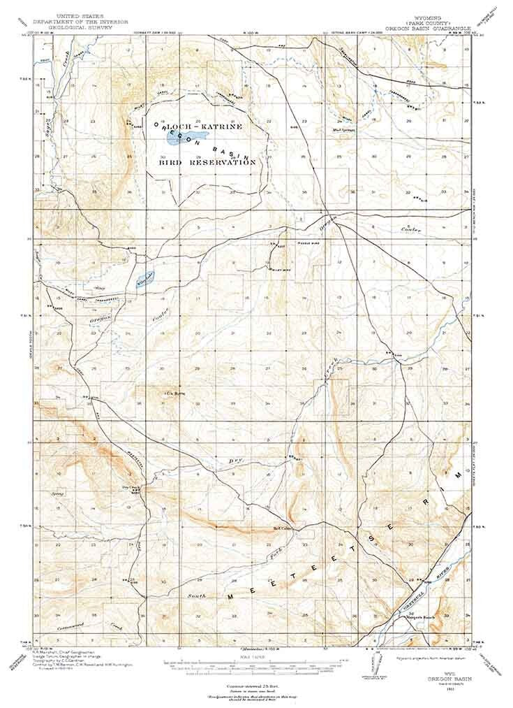 1911 Topo Map of Oregon Basin Wyoming Oregon Basin Loch Katrine