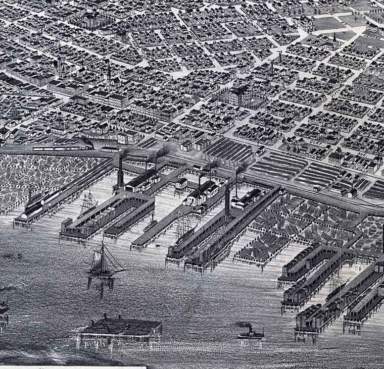 1889 Panoramic Map of Muskegon Michigan