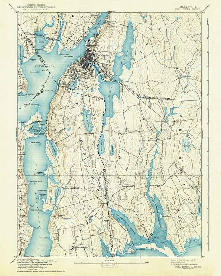1893 Topo Map of Fall River Massachusetts Quad