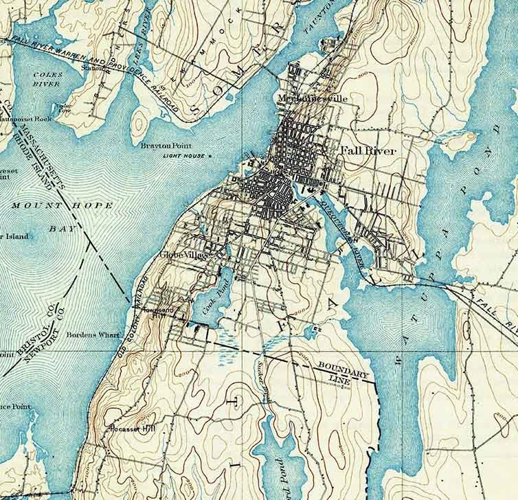 1893 Topo Map of Fall River Massachusetts Quad