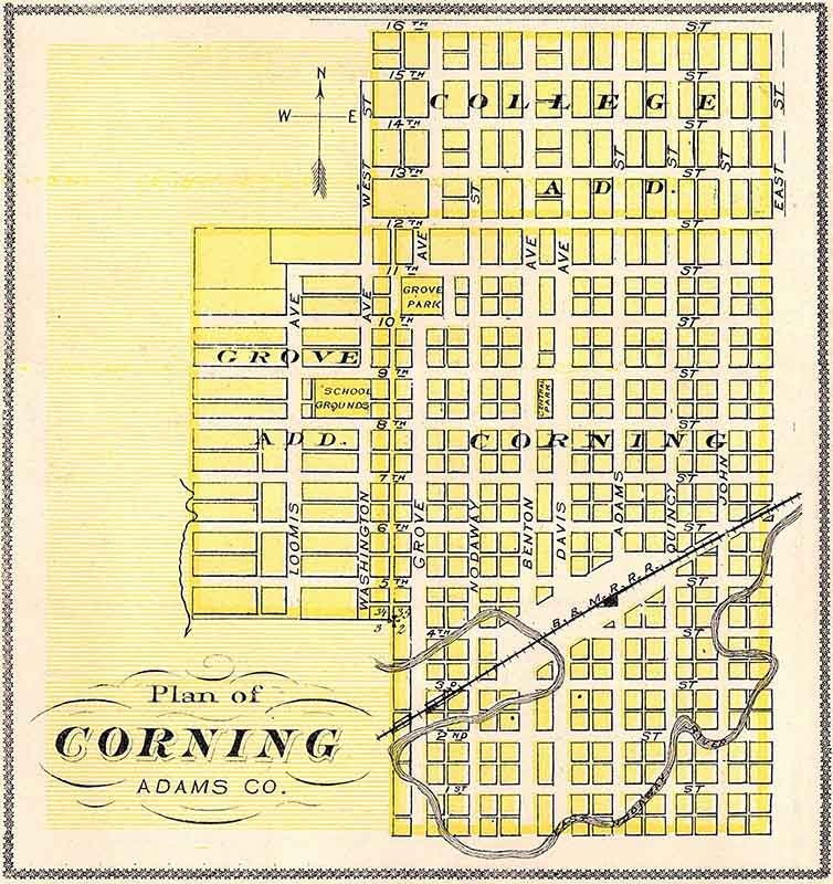 1875 Map of Corning Adam County Iowa