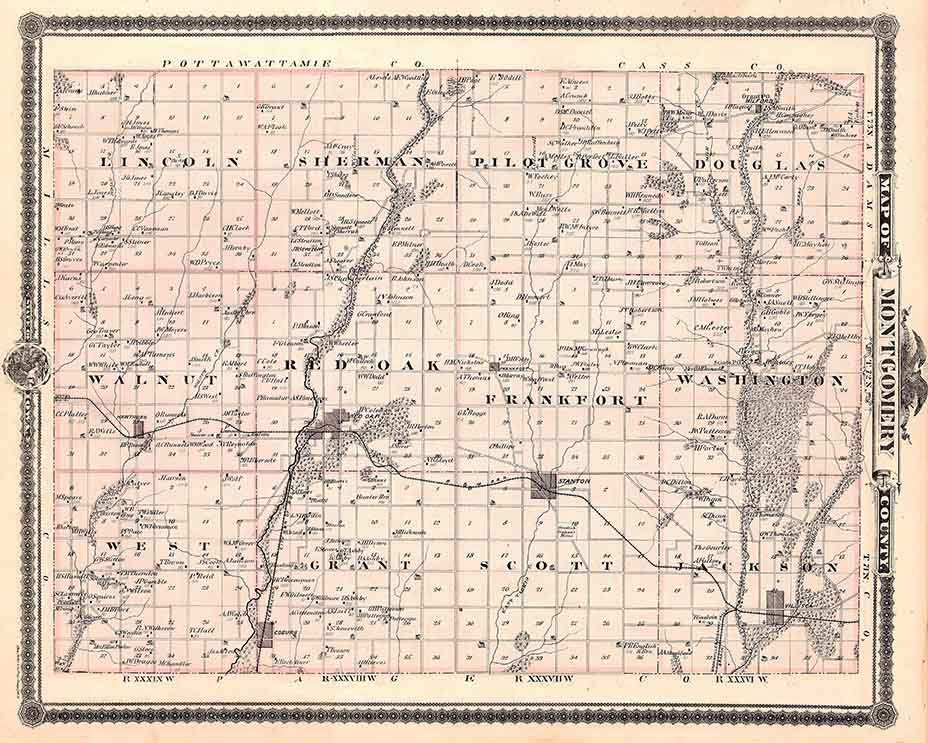 1875 Map of Montgomery County Iowa Red Oak Sherman