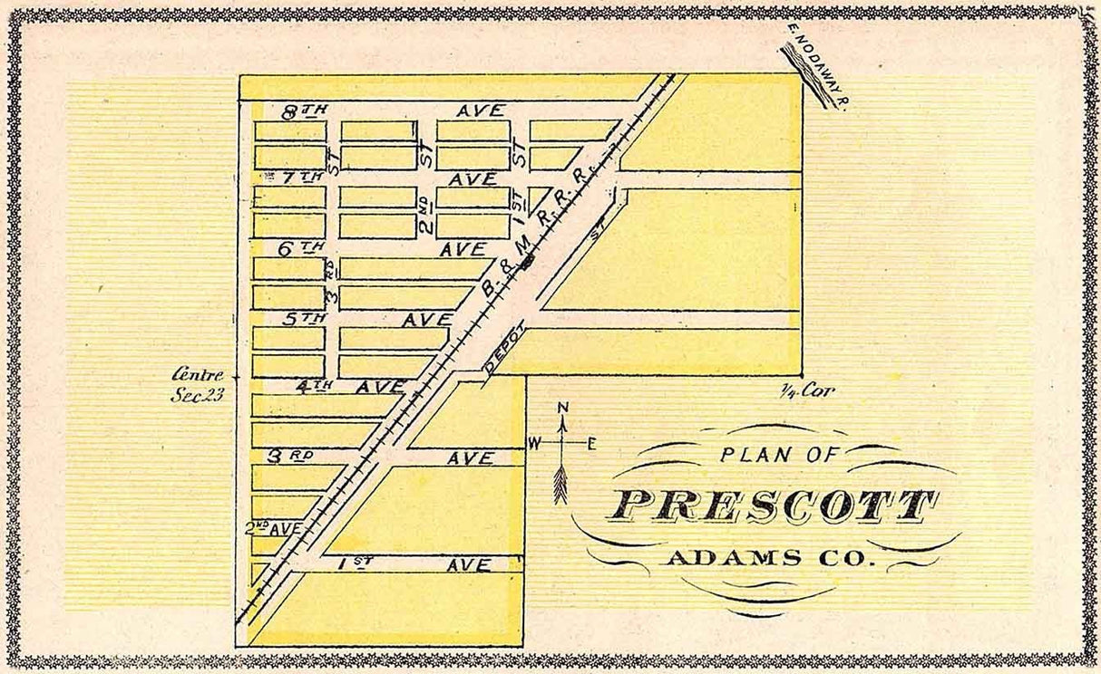 1875 Map of Prescott Adam County Iowa