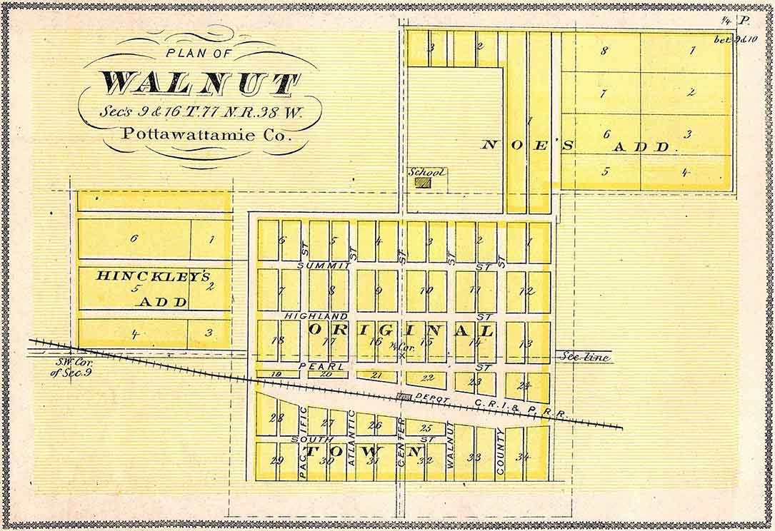 1875 Map of Walnut Pottawattamie County Iowa