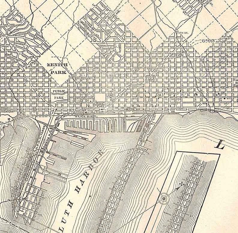 1900 Map of Duluth Lake Superior St Louis Bay