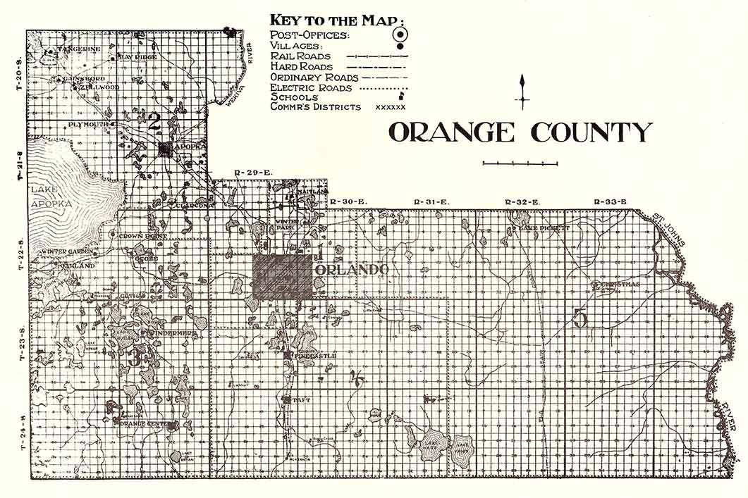 1914 Map of Orange County Florida Orlando St Johns River