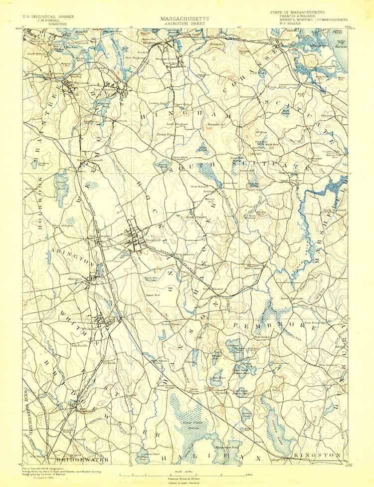 1888 Topo Map of Abington Massachusetts Quadrangle