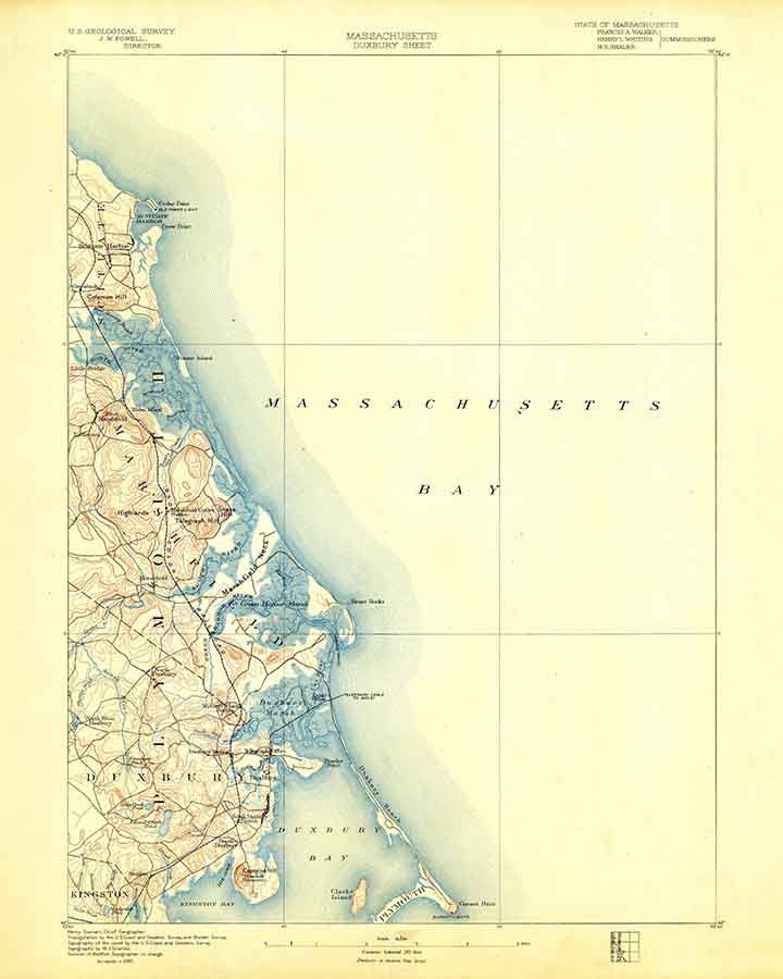 1888 Topo Map of Duxbury Massachusetts Quadrangle