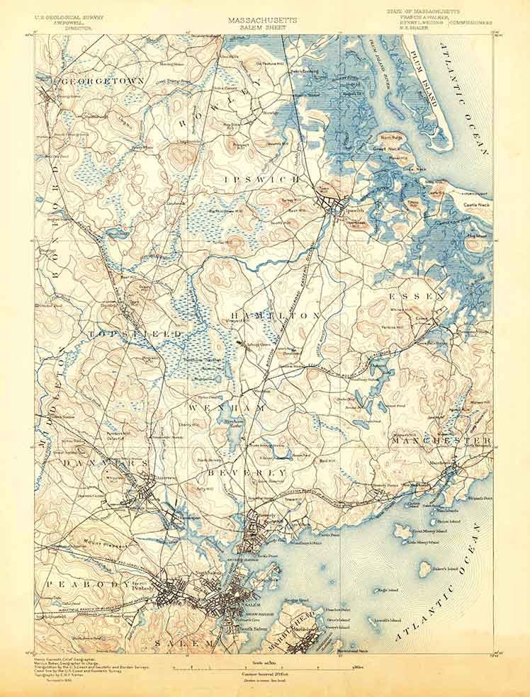 1888 Topo Map of Salem Massachusetts Quadrangle