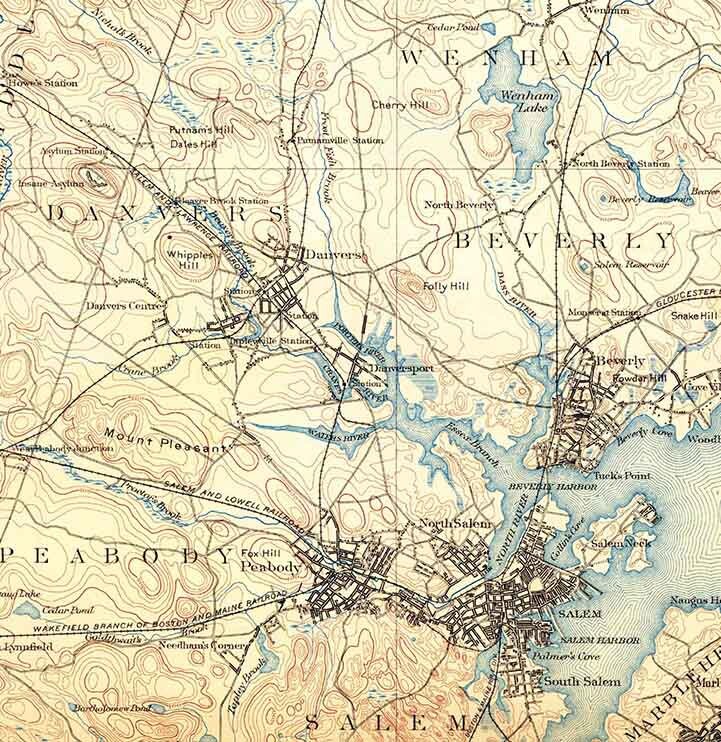 1888 Topo Map of Salem Massachusetts Quadrangle