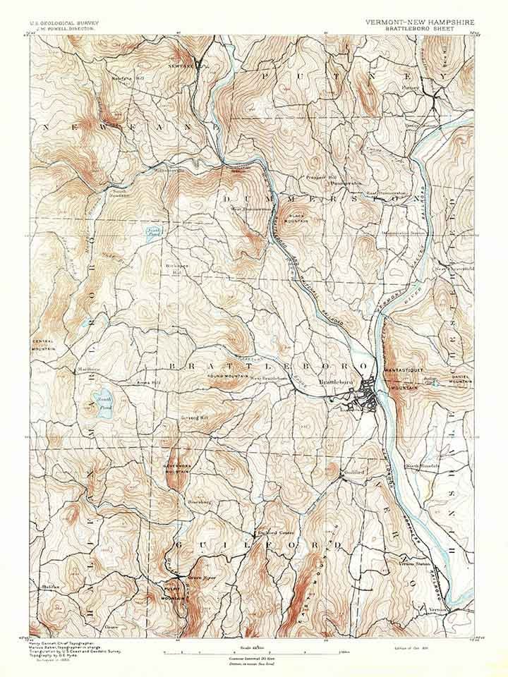 1891 Topo Map of Brattleboro Vermont Quadrangle