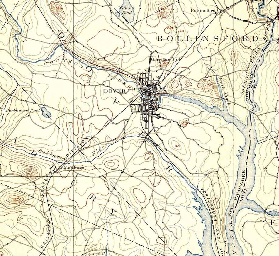 1893 Topo Map of Dover Maine Quadrangle Great Bay New Hampshire
