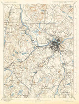 1893 Topo Map of Lowell Massachusetts Quadrangle