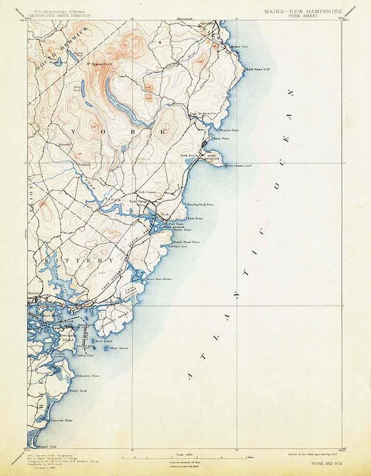 1893 Topo Map of York Maine Quadrangle