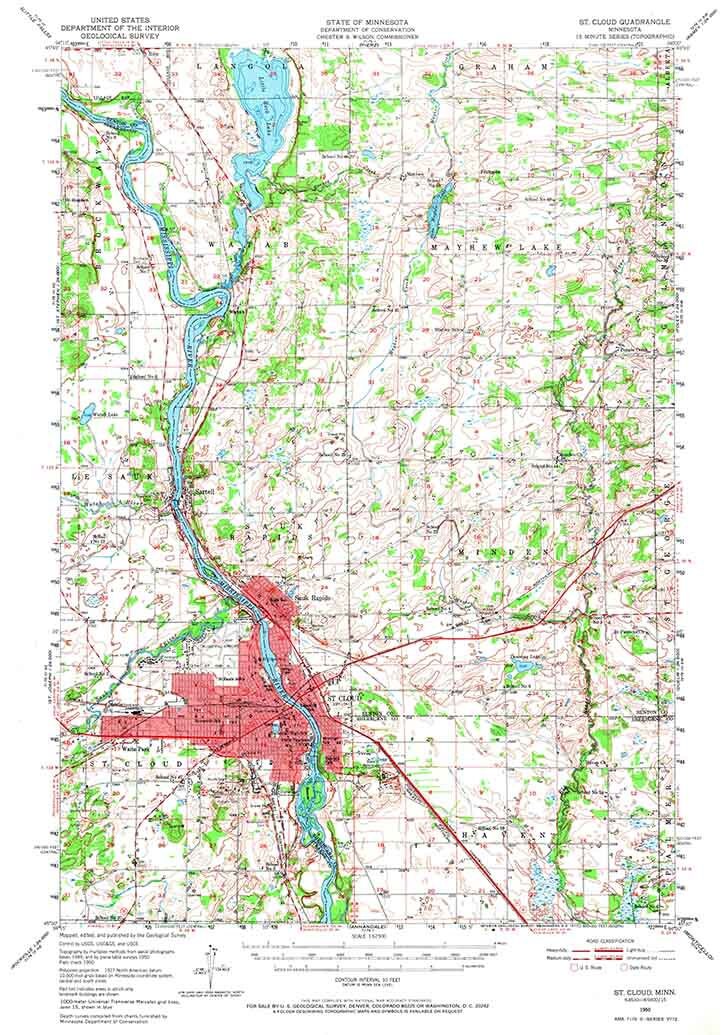 1950 Topo Map of Saint Cloud MN Quadrangle