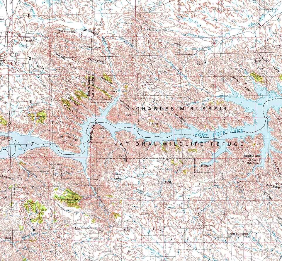 1954 Topo Map of Jordan Montana Quadrangle Fort Peck Lake
