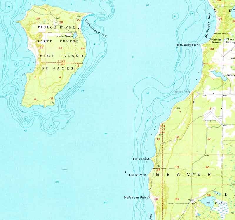 1956 Topo Map of Beaver Island Michigan Quadrangle