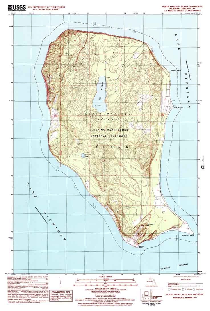 1997 Topo Map of North Manitou Island Michigan Quadrangle