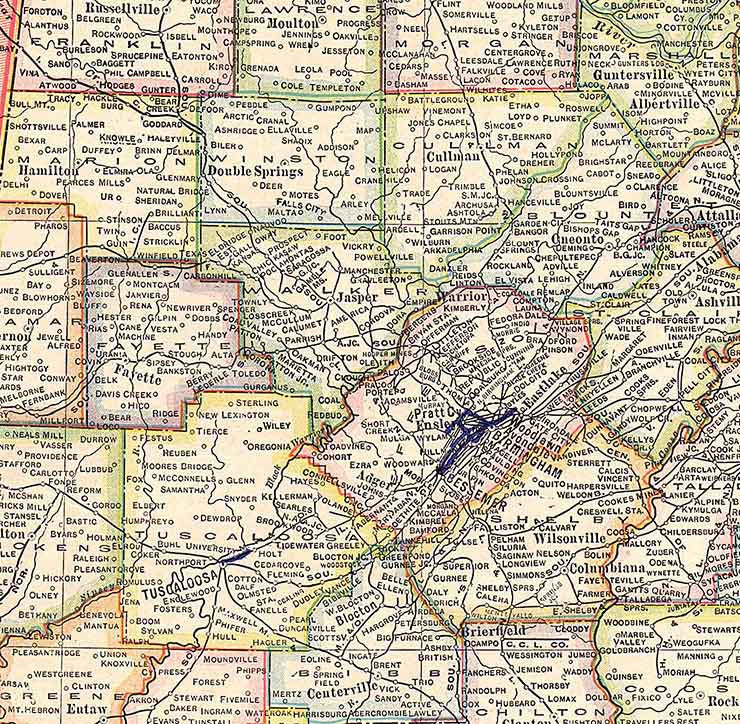 1911 Map of the State of Alabama