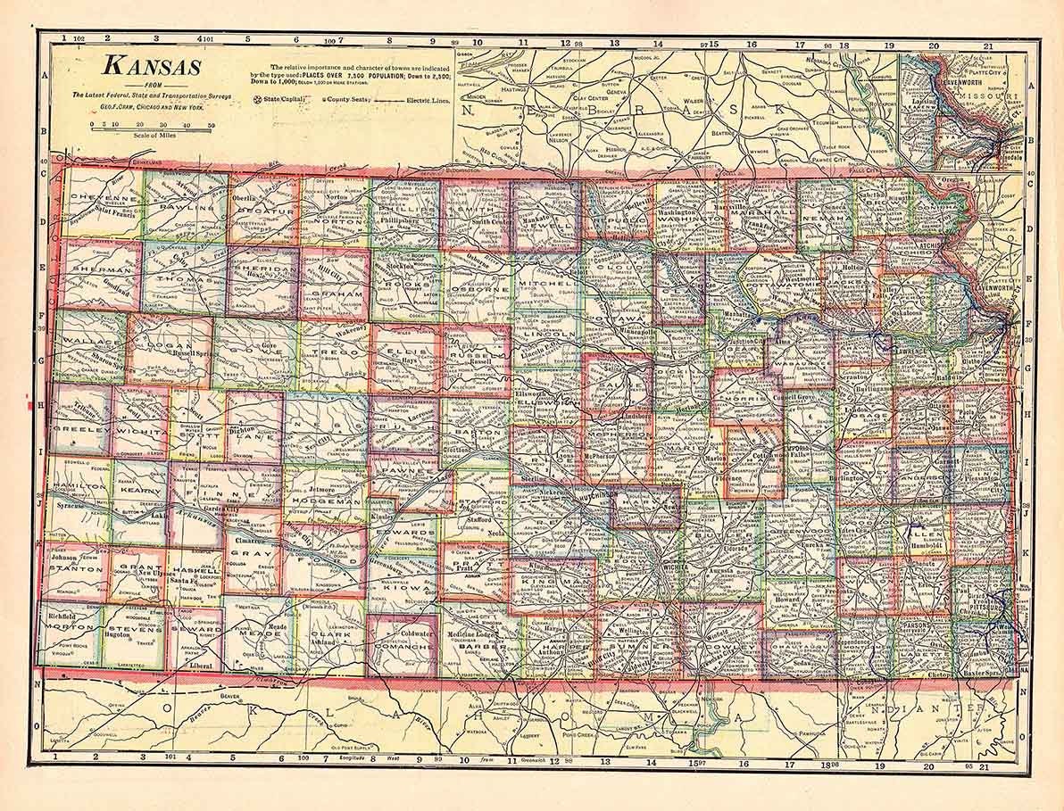 1911 Map of the State of Kansas