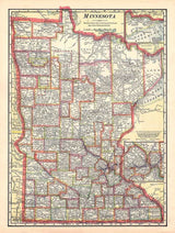 1911 Map of the State of Minnesota Lake Superior