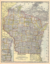 1911 Map of the State of Wisconsin Lake Michigan Lake Superior