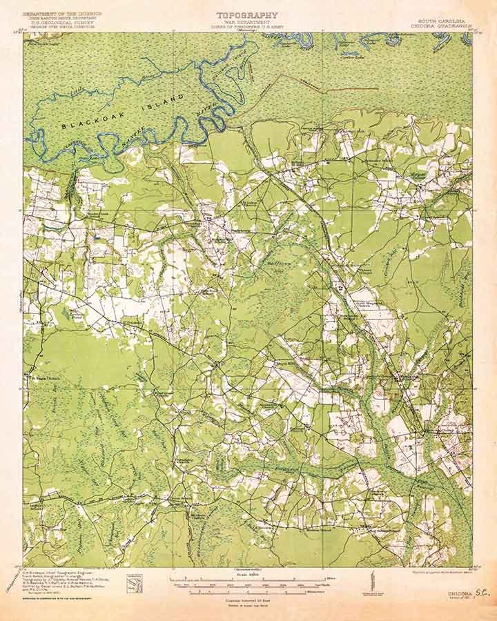 1921 Topo Map of Chicora South Carolina