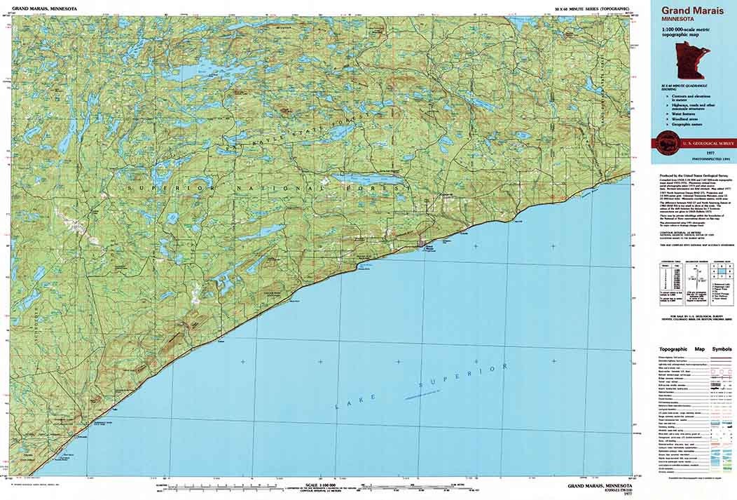 1977 Topo Map of Grand Marais Minnesota Lake Superior