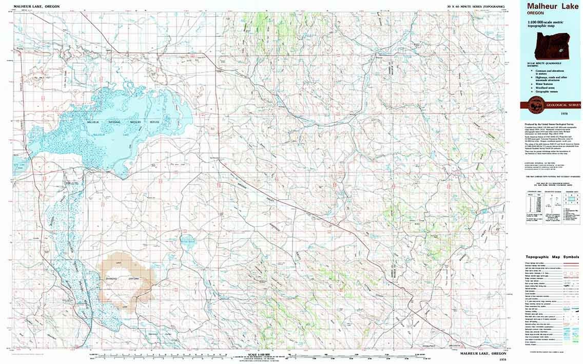 1978 Topo Map of Malheur Lake Oregon