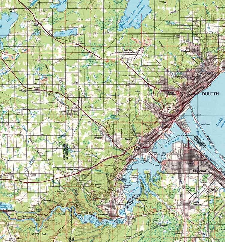 1980 Topo Map of Duluth Minnesota Lake Superior