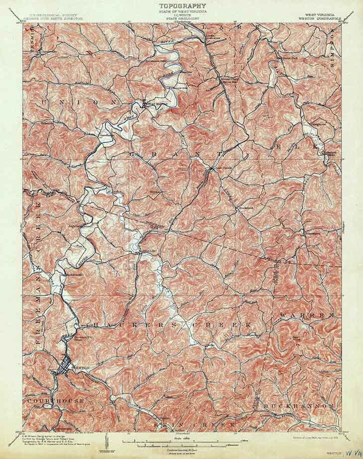 1904 Topo Map of Weston WV Quadrangle Jane Lew