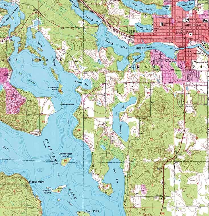 1953 Topo Map of Grand Rapids MN Quadrangle Pokegama Lake