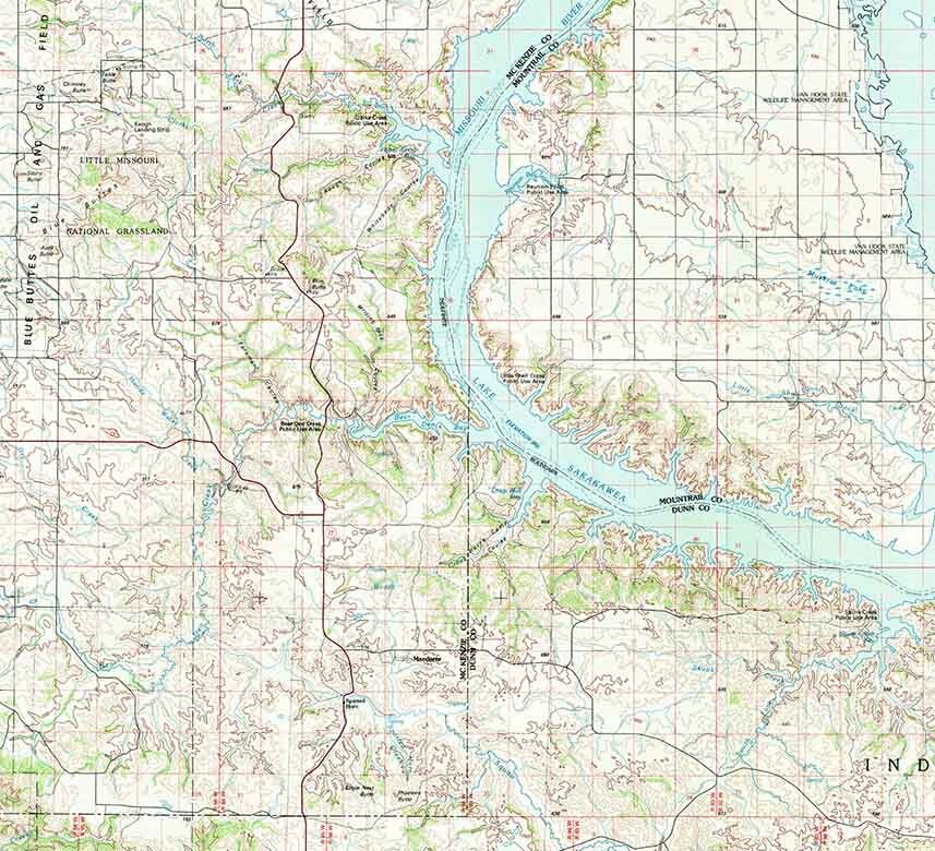 1982 Topo Map of Parshall North Dakota Quadrangle Lake Sakakawea