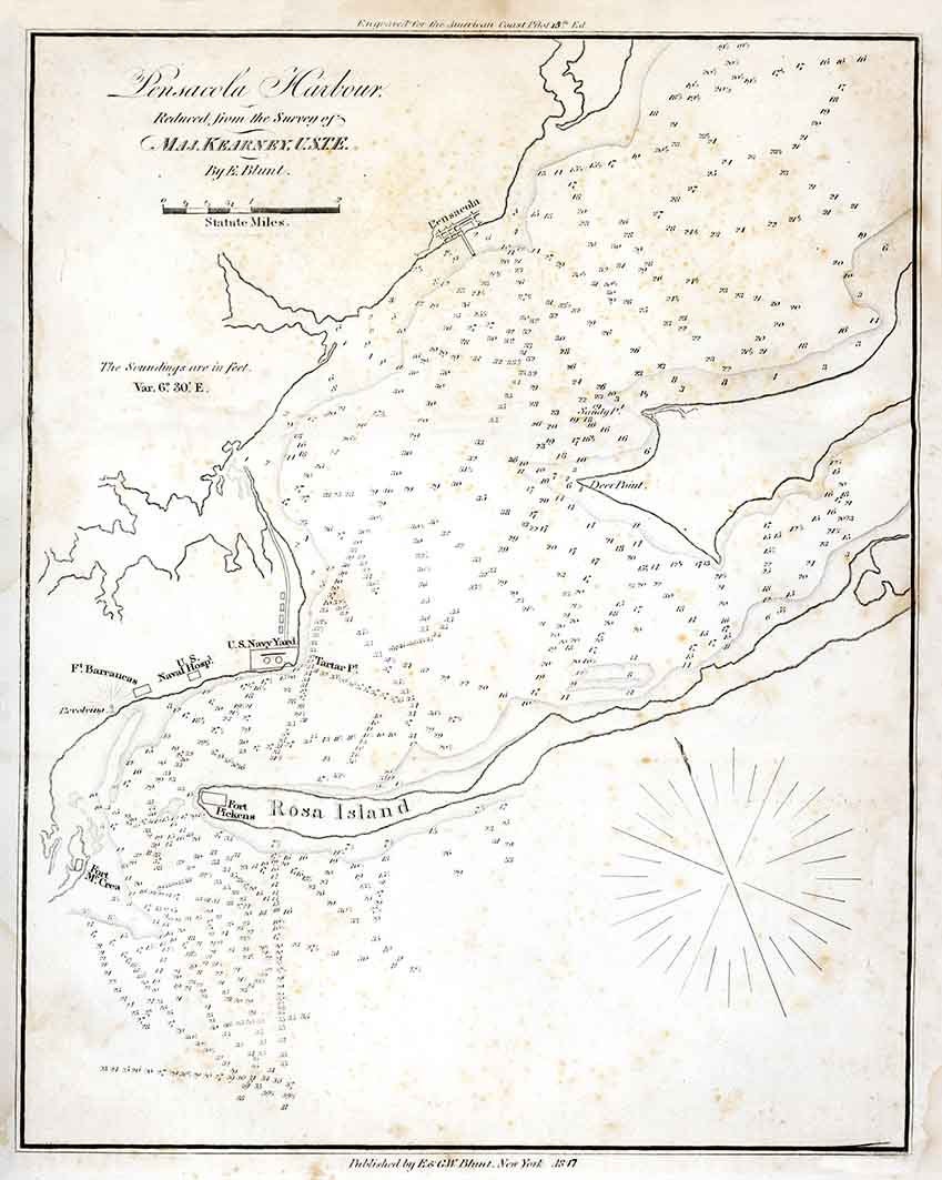 1847 Map of Pensacola Sound Florida Maritime Chart