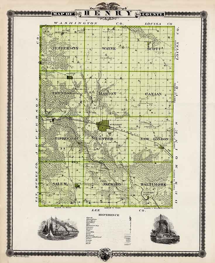 1875 Map of Henry County Iowa