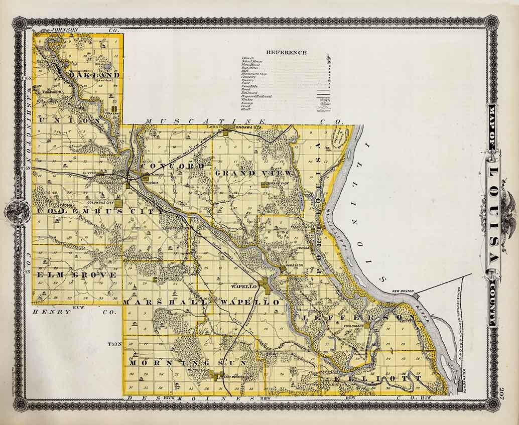 1875 Map of Louisa County Iowa