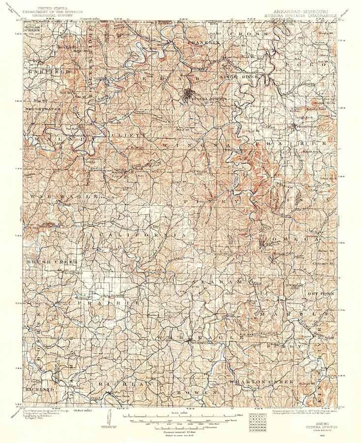 1900 Topo Map of Eureka Springs Arkansas