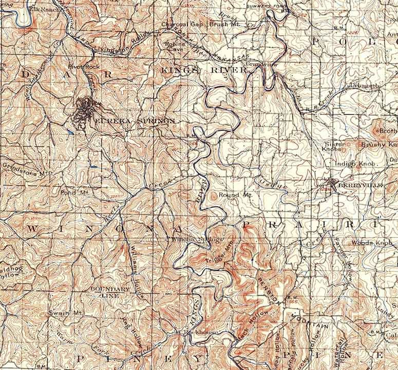 1900 Topo Map of Eureka Springs Arkansas