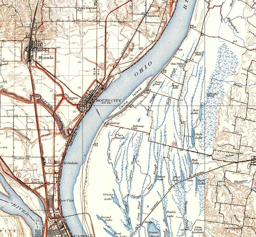 1931 Topo Map of Cairo Illinois Ohio River Mound City
