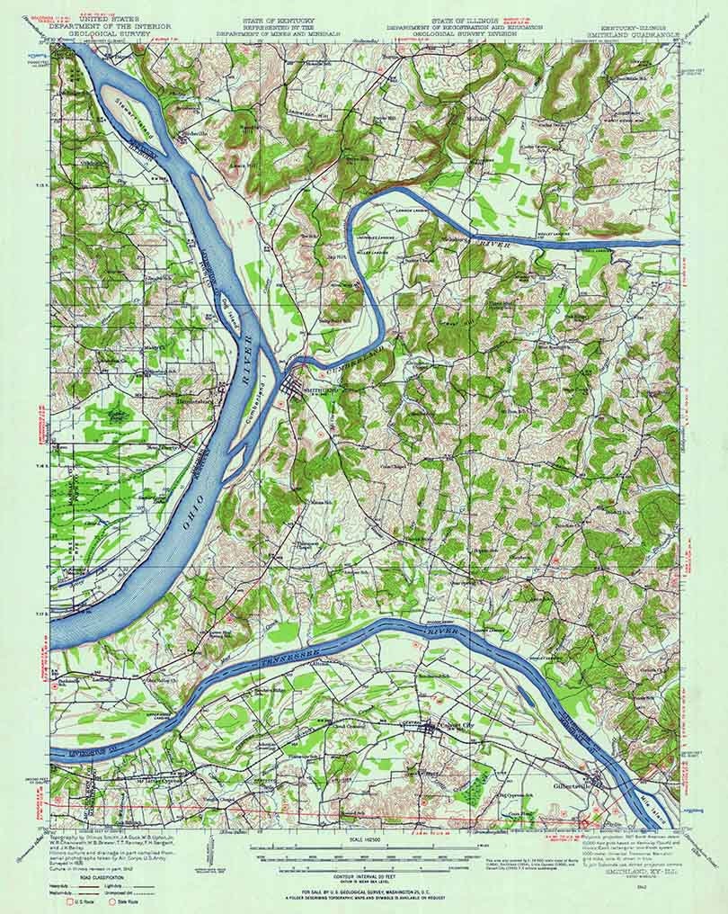1942 Topo Map of Smithland Kentucky Ohio River Tennessee River