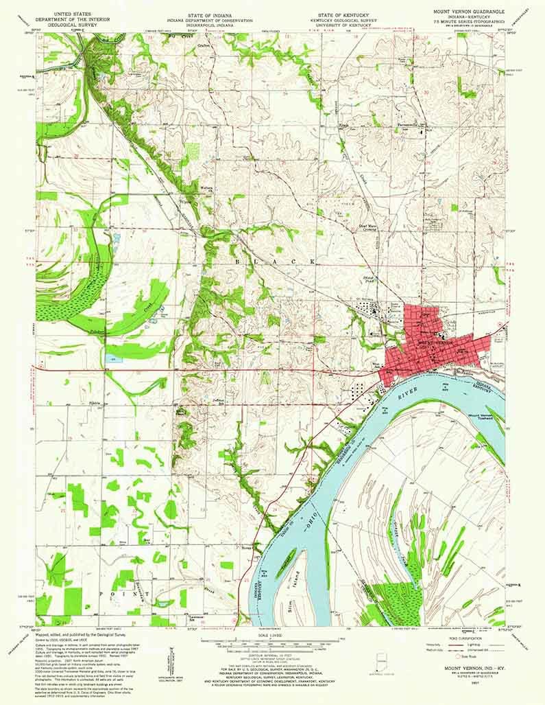 1957 Topo Map of Mount Vernon Indiana Ohio River