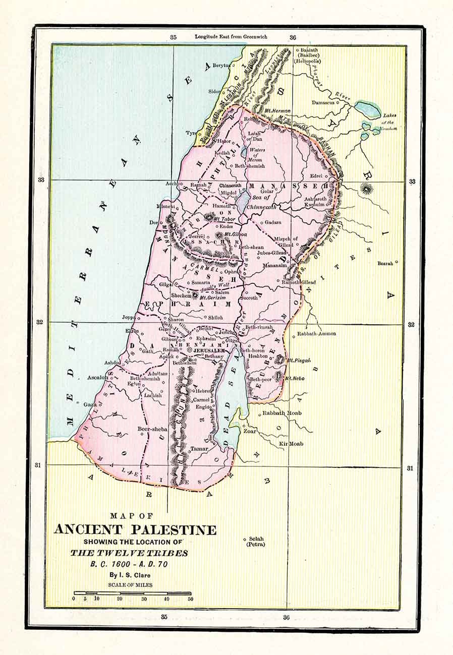 1900 Map of Ancient Palestine Dead Sea Jerusalem Manasseh