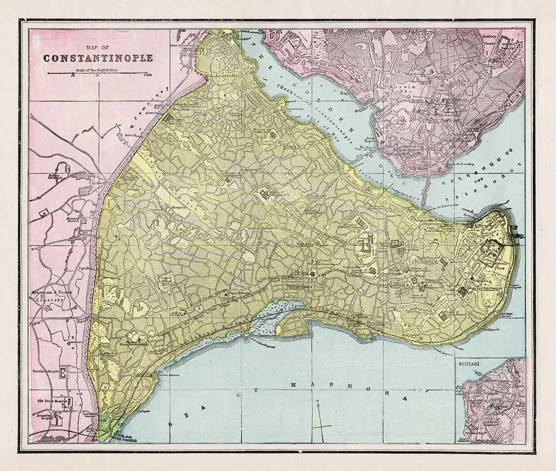 1900 Map of Constantinople Scutari The Golden Horn