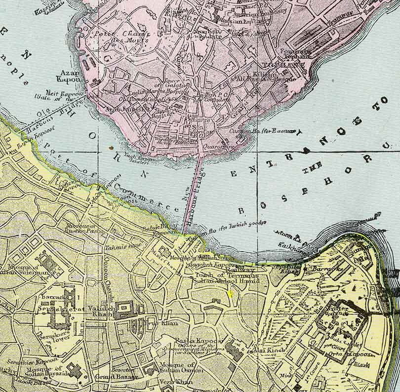 1900 Map of Constantinople Scutari The Golden Horn