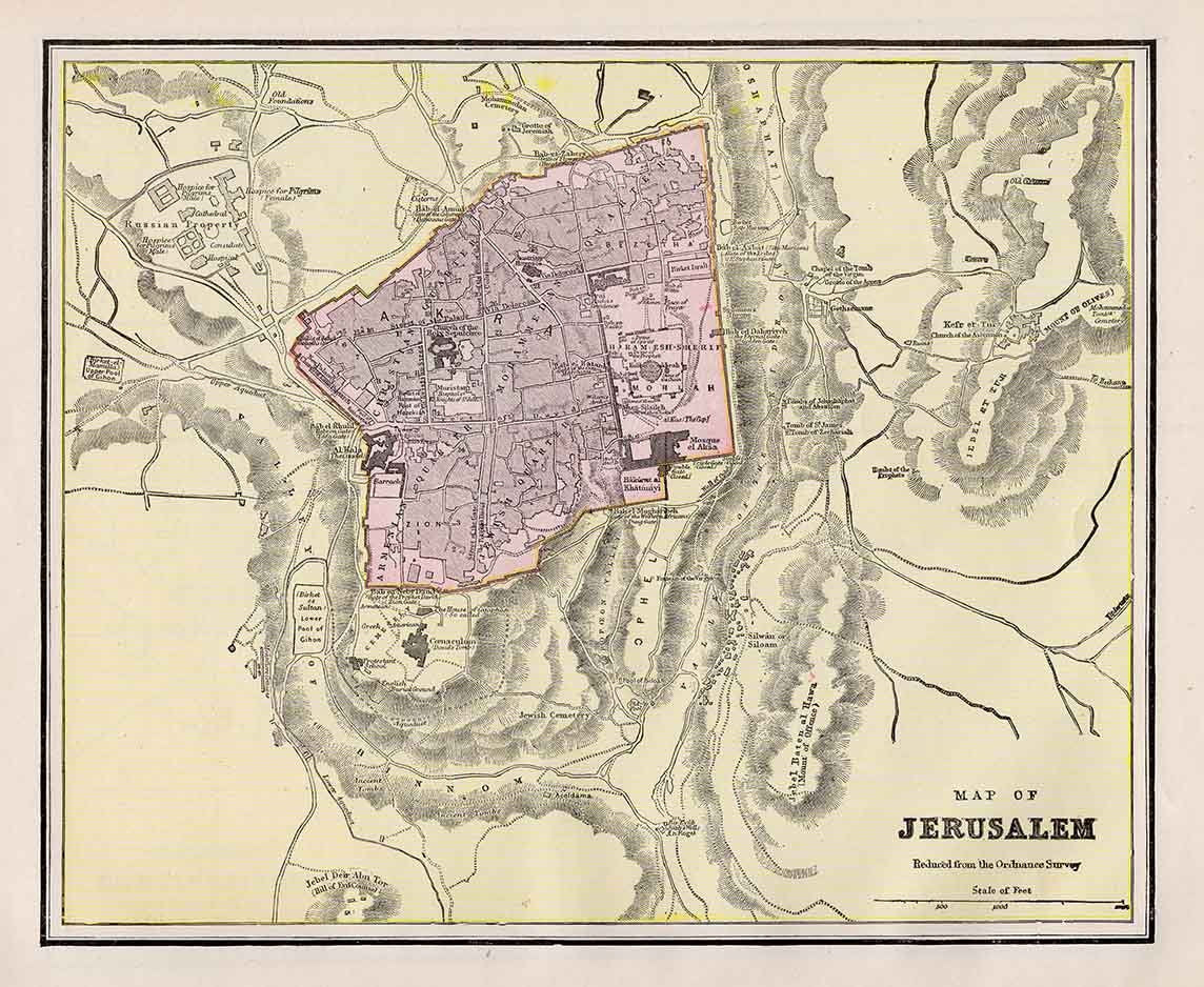 1900 Map of Jerusalem Akra Moriah