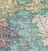 1900 Map of Turkey Greece Bulgaria Roumania Servia and Montenegro