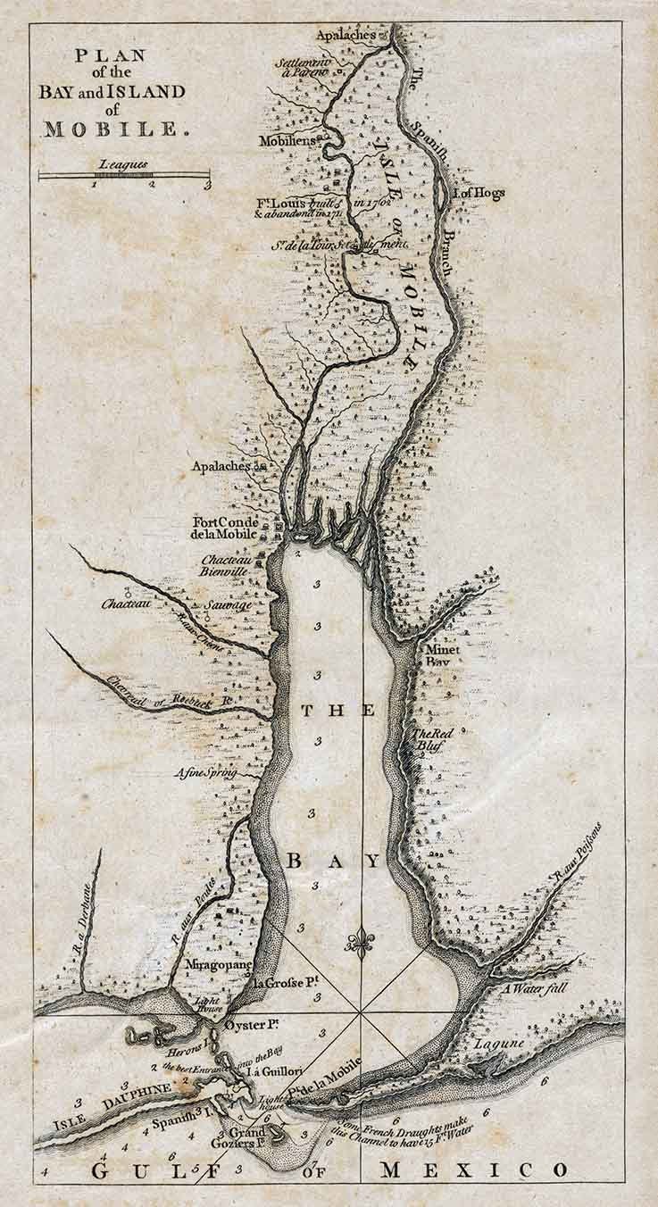 1763 Map of the Bay and Island of Mobile Gulf of Mexico